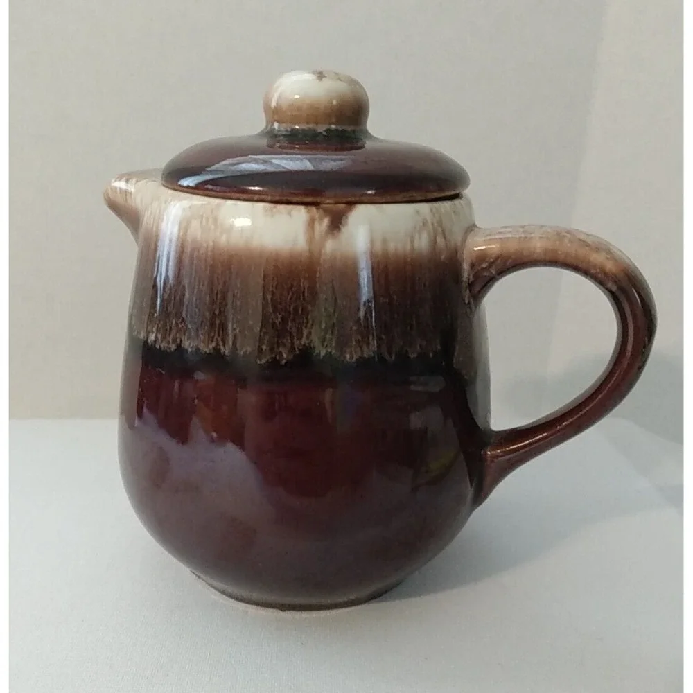 Vintage USA Brown Drip Glaze Pottery Teapot & Lid PRETTY!